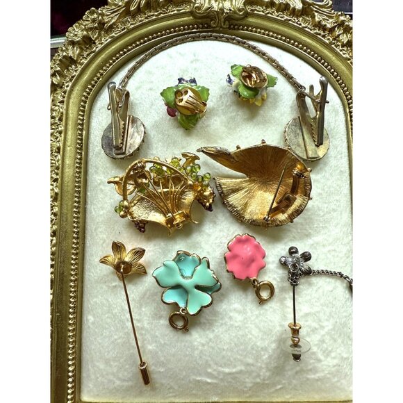Bundle Ceramic Flower Earrings Enamel Brooch & Stick Pins Painted Porcelain - Picture 4 of 4